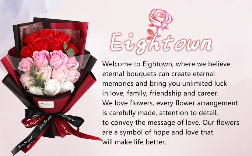EIGHTOWN Roses Bouquet Artificial Flower - Preserved Red Rose Flowers with Love Necklace for Her - Unique Gifts Valentine's Day, Mother's Day, Thanksgiving, Birthday, Anniversary