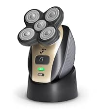 FlexSeries Electric Head & Body Hair Shaver - Mens Cordless Rechargeable Wet/Dry Skull Bald Head Back & Groin Waterproof Razor with Rotary Blades, Clippers, Nose Trimmer, Brush, Massager