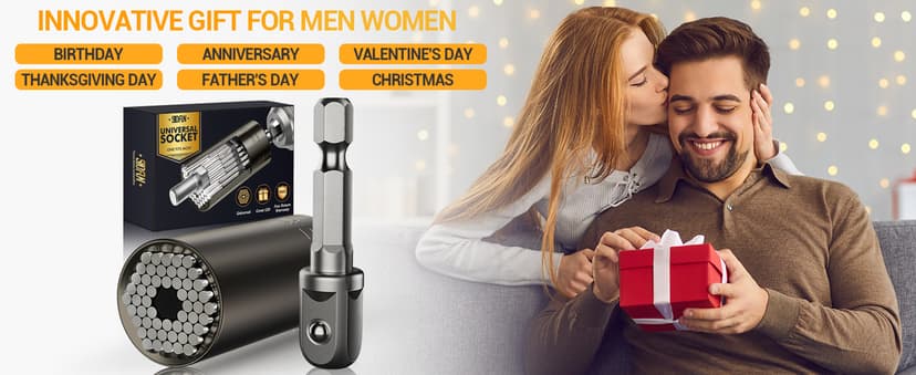 Stocking Stuffers for Men Adults Tools, Super Universal Socket Gifts for Men Grip Socket Set with Power Drill Adapter, Cool Gadgets Christmas Gift for Dad Men Husband Boyfriend Him Who Have Everything