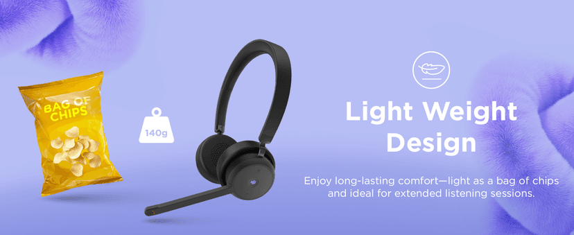 Lenovo Wireless VoIP Headset Teams Certified, Noise-Canceling Mic, Bluetooth 5.3 Multipoint, USB-A Receiver, 31-Hour Talk & 60-Hour Playback, Lightweight Over-Ear Design, Replaceable Earcups