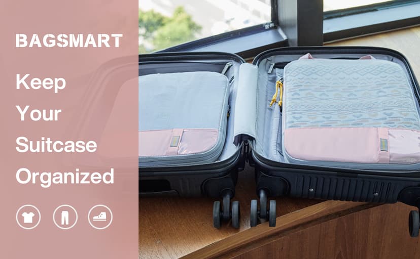 BAGSMART 6 Set Compression Packing Cubes - Lightweight Travel Essentials, Durable Luggage Organizer