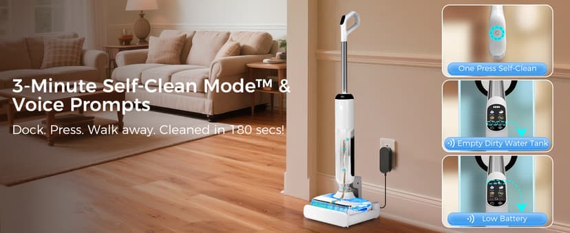 Wet Dry Vacuum Cleaner, 180°Lie-Flat Vacuum Mop All in One with Auto Self-Cleaning, Smart Floor Cleaner Machine for Hard Floor, 45 Mins Runtime, Edge Cleaning, Self-Propelled Vacuum Mop Combo