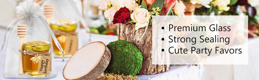 Aliggbent 48 Pack Mini Honey Jars Party Favors in Bulk, 1.5 oz Small Hexagon Glass Honey Jars with Dippers, Lids, Cute Stickers, Bee Charms, Gift Bags and Jute for Baby Showers, Weddings & Birthdays