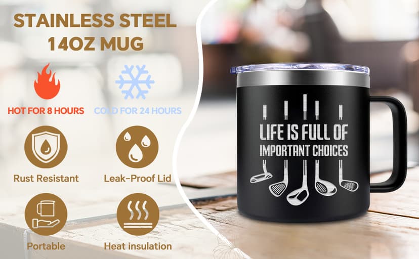 Fufendio Golf Gifts for Men, Women - Unique Mens Golf Gift for Christmas, Birthday - Cool Gifts for Golfers, Dad, Grandpa - Life Is Full of Important Choices, 14oz Golfer Coffee Mug