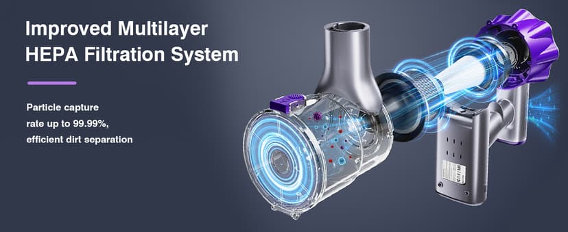 Cordless Vacuum Cleaner, 580W 50Kpa Powerful Stick Vacuum, Up to 70Mins Rechargeable Battery, Vacuum Cleaners for Home Anti-Tangled Lightweight Handheld for Hardwood Floor, Carpets, Pet Hair