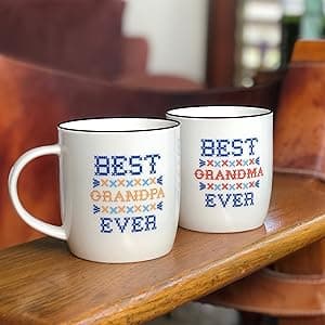Triple Gifffted Worlds Best Grandparents Coffee Mugs for Grandma and Grandpa Gifts Ideas From Grandkids, Grandchildren, New First Time Grandparent Announcement Christmas Valentines Day, Ceramic 380ml