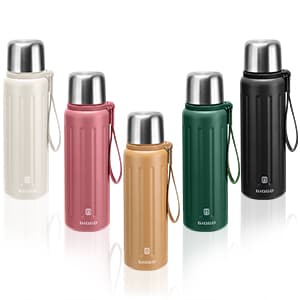 Vacuum Insulated Bottles with Cup 800ml/27oz Stainless Steel Hot Thermo Bottles for Cold and Hot Drinks Water Coffee Thermo with Cup (DarkGreen,800ml)