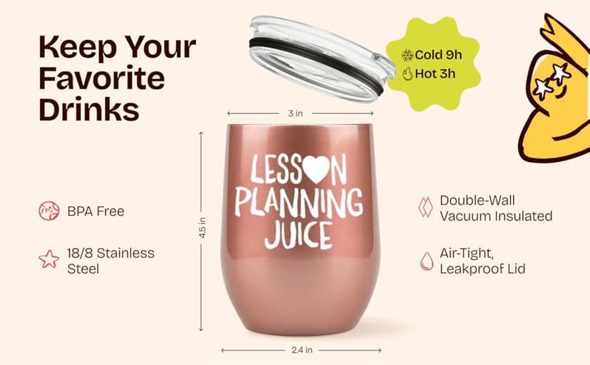 KLUBI Teacher Birthday Gifts for Women - Lesson Planning Juice Wine Tumbler 12oz with Lid and Straw - College Graduation Gifts for Teachers, Student Teacher Congratulations, Cute New Teacher's Gift