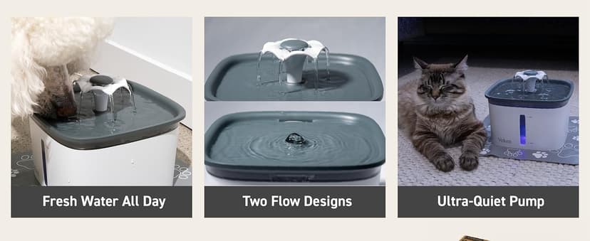 Veken Innovation Award Winner 95oz/2.8L Pet Fountain, Automatic Cat Water Fountain Dog Water Dispenser with Replacement Filters for Cats, Dogs, Multiple Pets (Grey, Plastic)