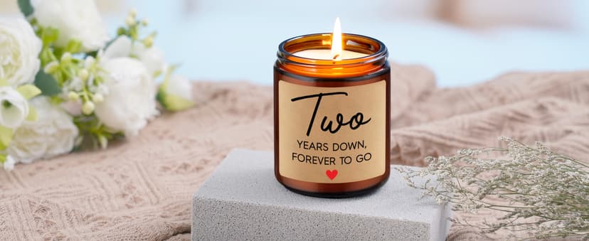 Fairy's Gift 2 Year Anniversary Candle Gifts for Him Her Boyfriend GF Wife Husband - Cotton 2nd Anniversary Couple Gifts Ideas - Two Year Wedding Anniv. Presents for Couples, Happy Second Anniv.