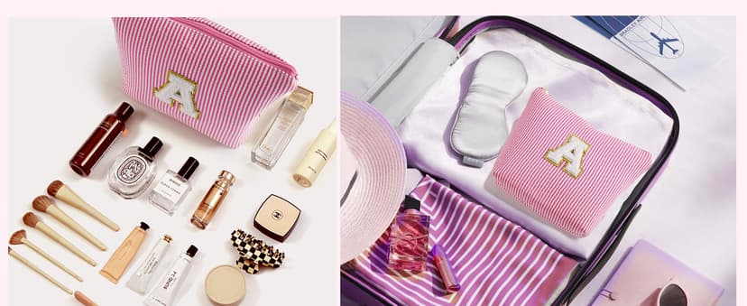 Christmas Gifts 2025 for Girls - Stocking Stuffers for Teen Girls Makeup Bag Set, 6 7 8 9 10 11 12 Year Girl Birthday Gift, Initial Travel Makeup Bags, Christmas Birthday Gifts for Girl