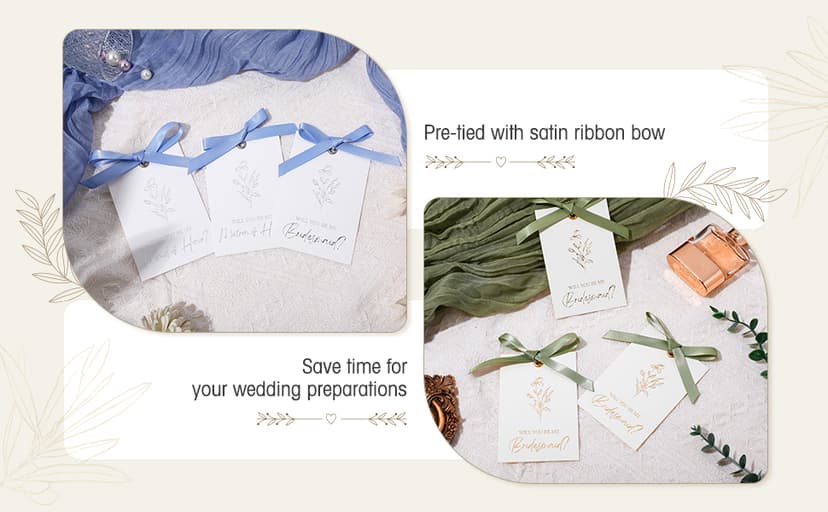 11 Pcs Bridesmaid Proposal Card with Ribbon Bow Floral Metallic Bridal Gift 8 Will You Be My Bridesmaid 2 Maid of Honor 1 Matron of Honor Invitation for Bridal Shower(White, Sage Green)