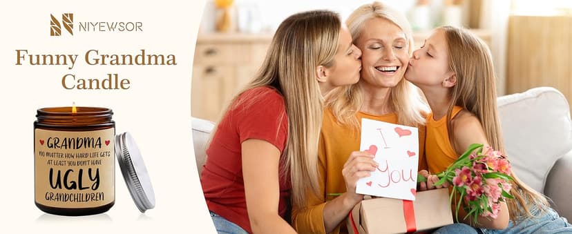 Niyewsor Grandma Gifts, Grandparents Day Gifts for Grandma, Lavender Scented Soy Wax Candle, Grandmas Birthday Gift from Grandchildren Granddaughter Grandkids, Handmade, 7oz