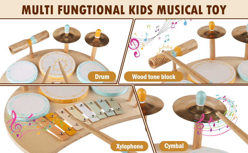 Toddlers Drum Set Toys for Toddlers 1-3,Baby Drum with Xylophone,Musical Instruments Toy, Kids Wooden Montessori Toys Birthday Gift for Boys Girls