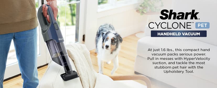 Shark Cyclone PET Handheld Vacuum with 8" Crevice Tool, HyperVelocity Suction, Navy Blue/Grey, CH701