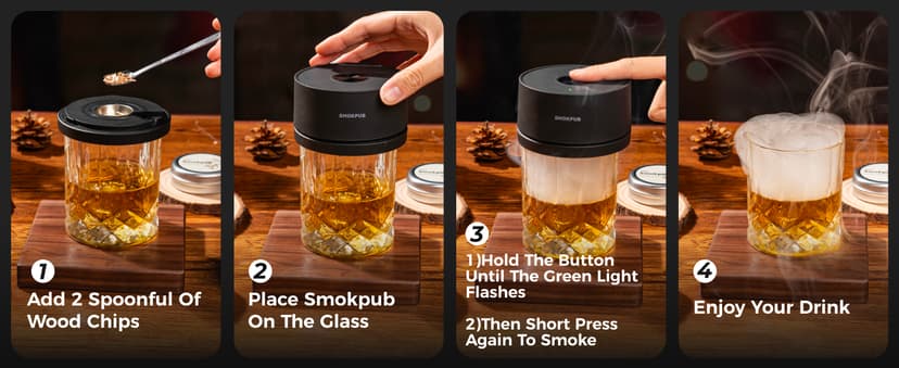 Electric Whiskey Smoker Kit Built-in Lighter, No Butane Needed, Rechargeable Cocktail Smoker Kit with 6 Wood Chips, Old Fashioned Drink Smoker Kit, Bourbon Whiskey Gifts for Men,Dad,Husband