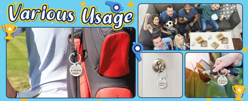 WATINC Coach Appreciation Keychain Gift Set, 4Pcs Sport Match Cheer Keychains Keepsake Present with Thank You Packaging