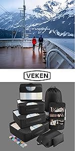 Veken 8 Set Packing Cubes for Travel, Birthday Gifts for Women Mom Her, Cruise Ship Essentials Accessories for Beach Vacation, Suitcase Organizer Bags for Luggage with Hanging Toiletry & Shoe Bag