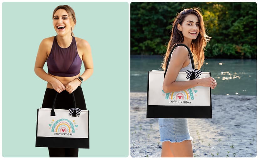 Birthday Gifts Basket for Women,Happy BD Box for Her,Tuning to a New Year Old Female Gifts Bag,Unique Canvas Tote Bag Bday Presents Set Ideas for Mom Best Friend Sister Aunt Teacher Coworker Grandma