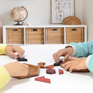 KINGOU Hexagon Tangram Puzzle Wooden Brain Puzzles for Kids & Adult Challenge Wooden Brain Teasers Puzzle Games for Family Party Gift - Brain Games for Kids