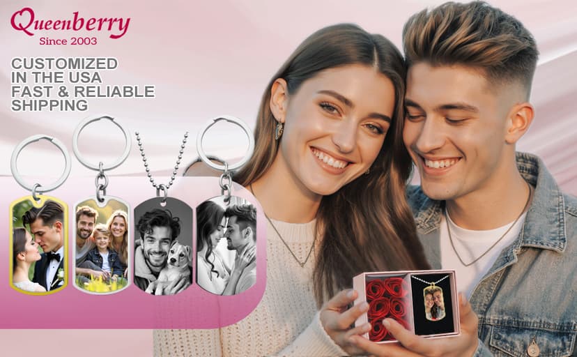 Queenberry Custom Keychain with Picture Personalized Photo Keychain Gift Valentines Day for Men Boyfriend