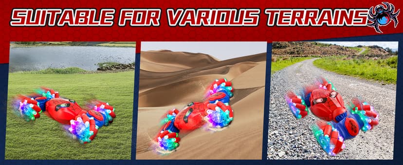 S-pider Rc Gesture Sensing Stunt Car Toys for Boys 4-14 Years Old, Drift Hand Control Remote Control Cars with Light & Music, 360°Rotation Double Side Cars Birthday Gifts for Kids Age 5 6 7 8 9 10 11