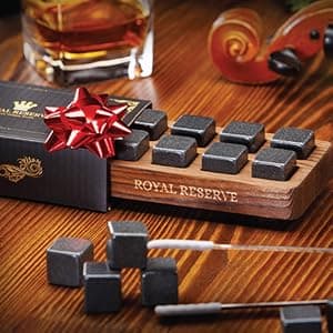 Whiskey Stones Gift Set by Royal Reserve – Artisan Crafted Reusable Chilling Rocks for Scotch – Stocking Stuffer for Men - Bourbon Gifts for Husband Dad Boyfriend Guy
