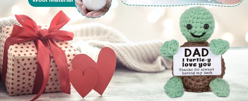 Mini Funny Turtle Dad Gifts from Daughter Son Wife, Birthday Gifts for Dad Father Daddy Presents, I Love You Small Cute Stuff Things, Handmade Emotional Positive Crochet Turtle