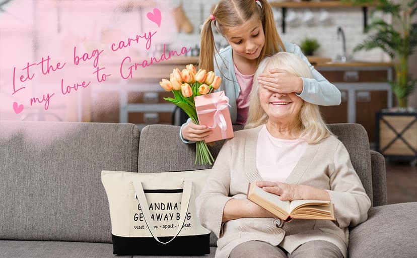 Grandma Brithday Canvas Tote Bag for Shopping Travel, Mothers day Gifts, Christmas Gifts for Grandma from Grandkids