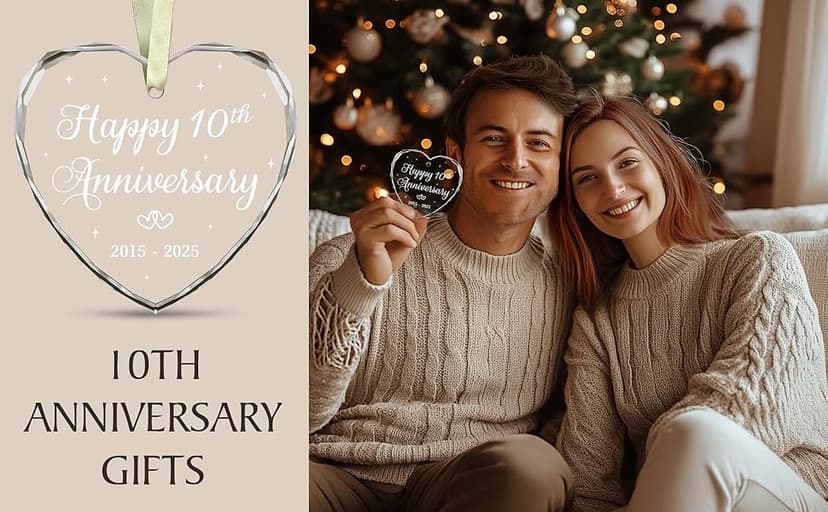 BSQUIELE Christmas Ornament for 10th Anniversary - Happy 10th Anniversary Ornament 2025-10th Wedding Ornament - 10 Year of Marriage Gifts for Couple - Birthday Gift for Husband, Wife