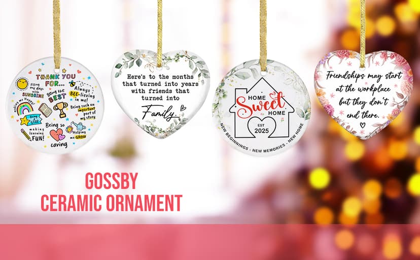 Gossby Heart-Shaped Thank You Ceramic Ornament - Appreciation Gift for Women - Thank You Gift for Coworker, Friend, Teacher, Boss, Employee - Car Hanging Decoration Ornament - Wine Bottle Decor