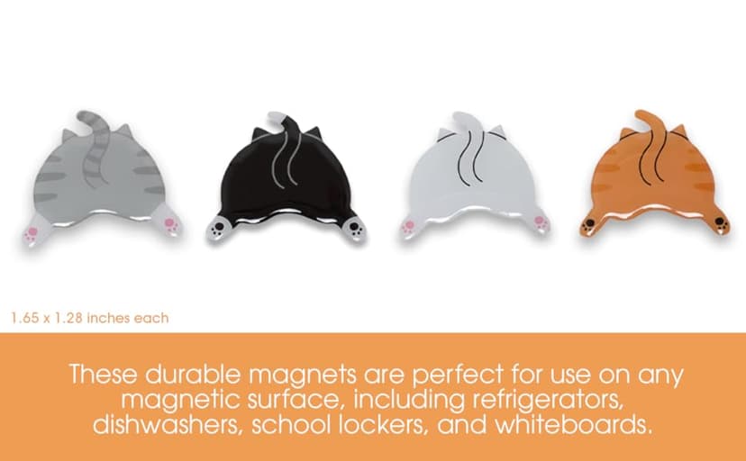 Pearhead Cat Bum Kitchen Magnets, Pet Themed Refrigerator Magnets, Funny Novelty Gift for Cat Lovers and Pet Parents, Ideal Decor for Home, School Locker and Office Whiteboard, Set of 4