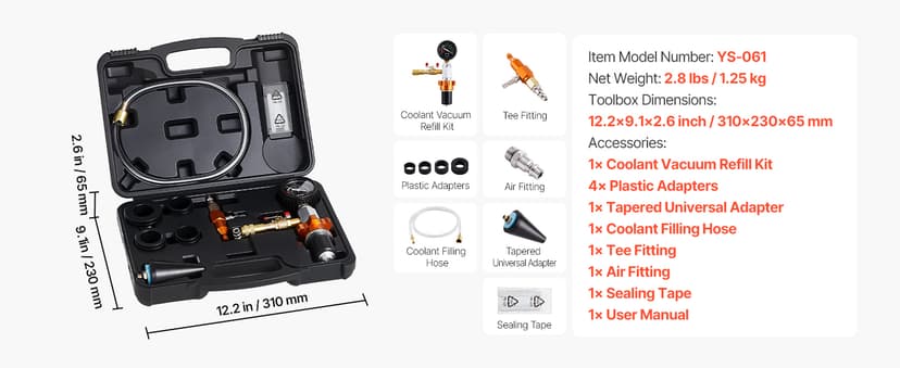 VEVOR Radiator Vacuum Refill Kit, Automotives Cooling System Vacuum & Purge Fill Tool with Gauge, Portable Radiator Coolant Filling Kit with Toolbox, Universal Fit for Most Cars Vans SUVs and Trucks