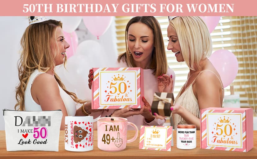 50th Birthday Gifts for Her Funny Happy 50th Birthday Decorations for Women 50 Year Old Gifts for Woman 50 and Fabulous Gift for Woman Sister Mom Best Friend Wife - Coffee Mug Makeup Bag Toilet Paper