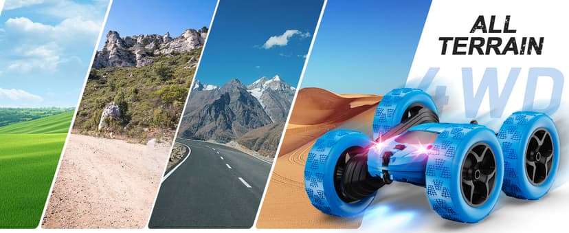 Remote Control Car, RC Cars Toys for Kids Ages 6-12, 4WD Stunt Car with LED Lights & 360° Flips, 2.4GHz, Upgraded USB-C Modular Batteries, 8-10 Year Old Boys Birthday Gift 1-Blue