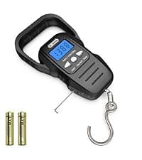 Fish Scale Luggage Scale Fishing Gear - 110lb Backlit LCD Display Digital Scale with Built-in Measuring Tape - Fishing Scale with 2 AAA Batteries, Pocket Size - Fishing Gifts for Men