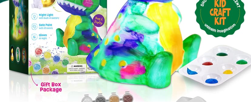 Paint Your Own Dinosaur Lamp Kit, Art Supplies Kids Paint Set, Arts and Crafts for Kids Ages 8-12, Dinosaur Toys Girls Boys Halloween Birthday Christmas Gifts Ages 3 4 5 6 7 8 9 10 11 12+