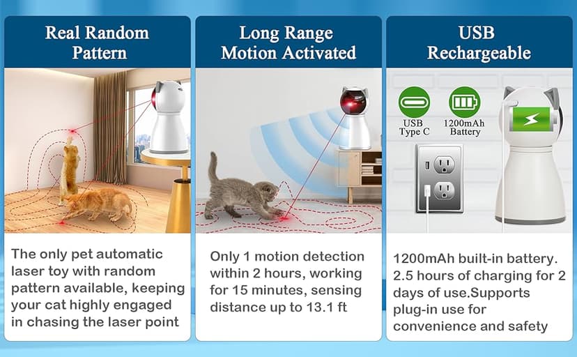 YVE LIFE Laser Cat Toys for Indoor Cats,The 4th Generation Real Random Trajectory Motion Activated Rechargeable Automatic Cat Laser Toy,Interactive Cat Toys for Bored Indoor Adult Cats/Kittens(White)
