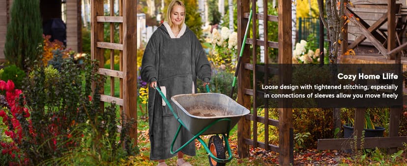 yescool Wearable Blanket Hoodie - Birthday Christmas Gifts for Women Mom Girlfriend, Oversized Flannel Sherpa Cozy Hooded Blanket Sweatshirt Adult With Hood Pocket & Sleeves, One Size Fits All (Grey)