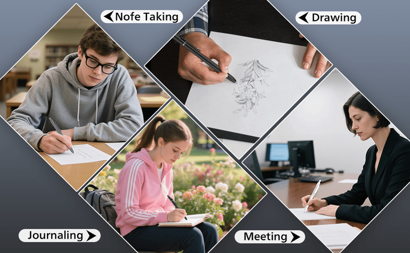 Gel Pens, 6 Pcs 0.5mm Fine Point Black Ink Pen With Smooth Writing, Office Desk Accessories, School Supplies Gifts for Men Women, Quick Dry Pens Ballpoint For Journaling, Black/Gray/White