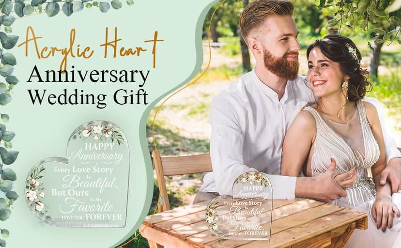 Yulejo Wedding Gift for Her: 50th Anniversary Keepsake Acrylic Heart Decor (White, 15.1 x 15.1 x 1.4 cm / 5.9 x 5.9 x 0.55 inches)