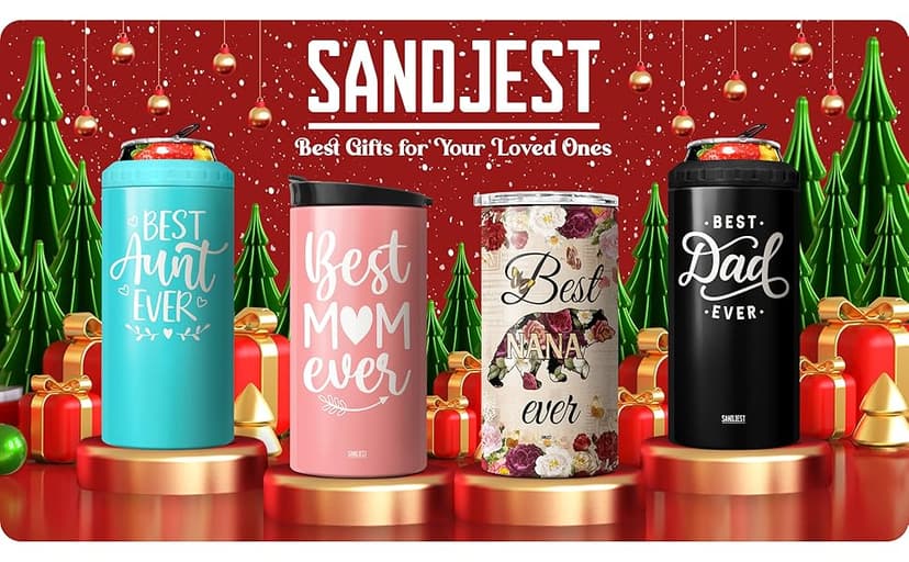 SANDJEST 4-in-1 Best Dad Ever Tumbler Gifts for Dad from Daughter Son - 12oz Dad Can Cooler Tumblers Travel Mug Cup - Stainless Steel Insulated Cans Coozie Christmas, Birthday, Father's Day Gift