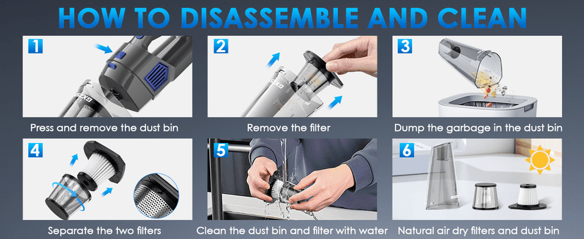 Handheld Vacuum Cordless, 15000PA Strong Suction Hand Held Car Vacuum Cleaner Rechargeable, Portable Hand Vacuum with Multi-Nozzles & Washable Filter for Home Office, Car, Pets