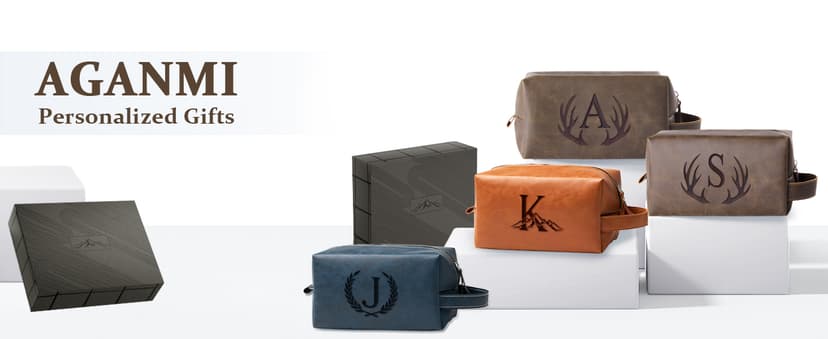 Mens Toiletry Bag Personalized Easter Fathers Day Birthday Gifts for Men Him Initial PU Leather Waterproof Shaving Bag for Toiletries Accessories Travel Essential for Dad Husband Boyfriend (M)