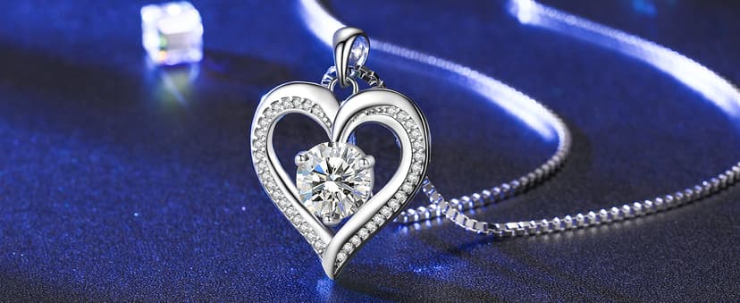 Moissanite Heart Necklaces for Women, 1-3 Carat Moissanite 925 Sterling Silver Necklace, Anniversary Present for Women, Birthday Gifts for Wife, Jewelry Gifts for Christmas, Valentine's Day