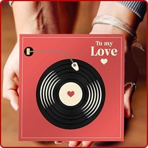 Retro Anniversary Card for Him or Her, Romantic Gift for Husband Wife, Boyfriend or Girlfriend, Love Notes for Couple, Vinyl Record Birthday Card, Valentines Day Gifts For Men and Women
