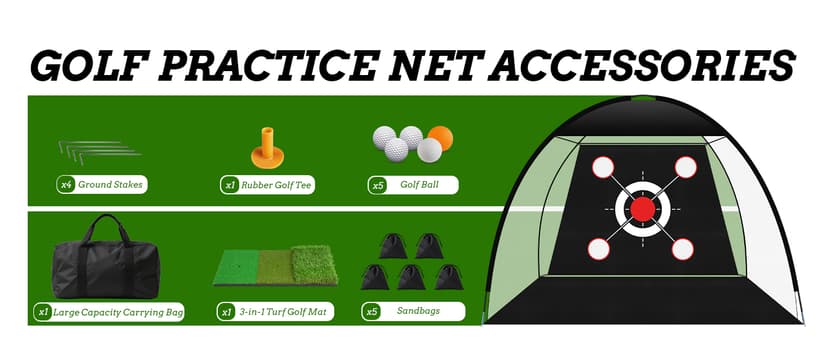 Golf Net 10x7FT with Tri-Turf Mat, Ball, Target & Bag, All-in-One Golf Practice Hitting Net for Backyard Driving, Chipping & Swing, Indoor Outdoor Training Aid, Gift for Men Dad Him Golfer