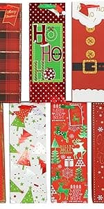 Iconikal 6-Pack Christmas Wine Bottle Gift Bags, Heavy-Duty with Ribbon Handles, Assorted Holiday Designs - Ideal for Festive Xmas Gifting, Parties & Bulk Wrapping