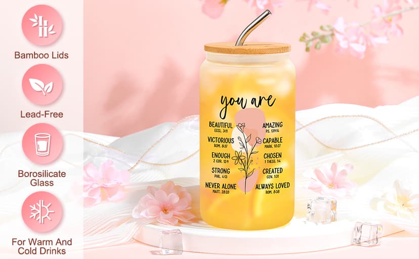 Christian Gifts for Women Faith Based Gift Inspirational Gifts for Women Birthday Unique Catholic Gift Bible Accessories Inclue Bible Verse Jar Butterfly Decorations Socks Glass Can Candles Tote Bag