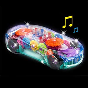 ArtCreativity Light Up Transparent Sensory Car Toy for Kids, 1PC, Bump and Go Toy Car with Colorful Moving Gears, Music, and LED Effects, Easter Toys for Toddlers, Great Birthday Gift Idea